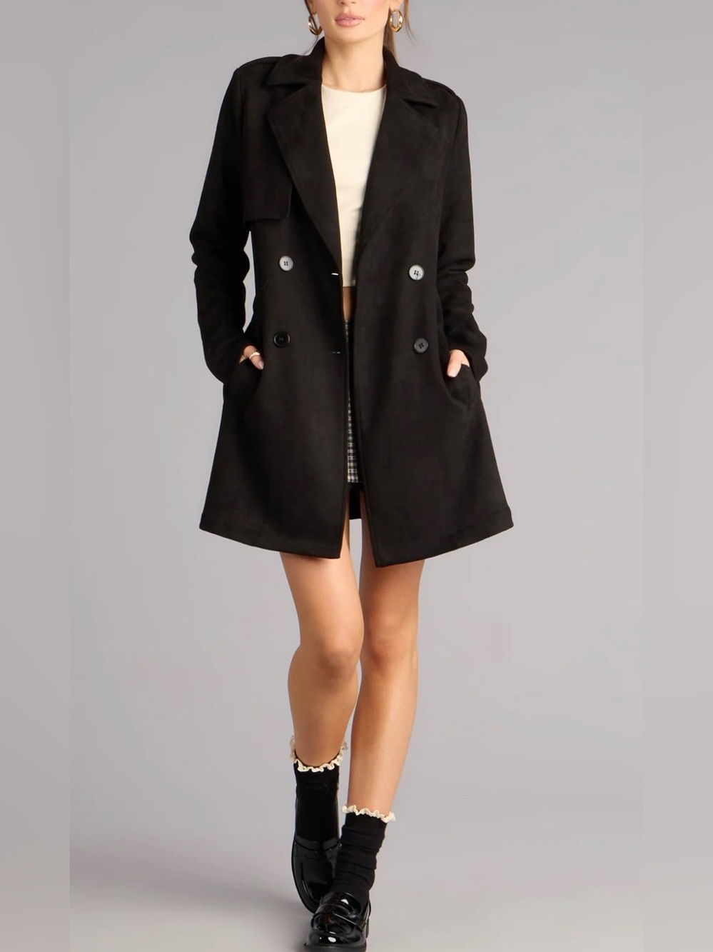 Windsor Black Double-Breasted Trench Coat